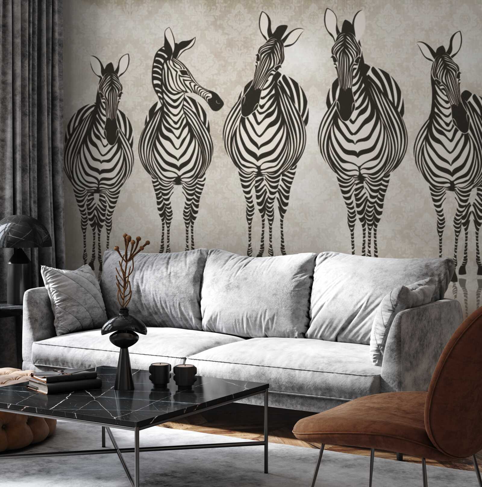 Papier peint un groupe de zèbres se dirige vers son refuge