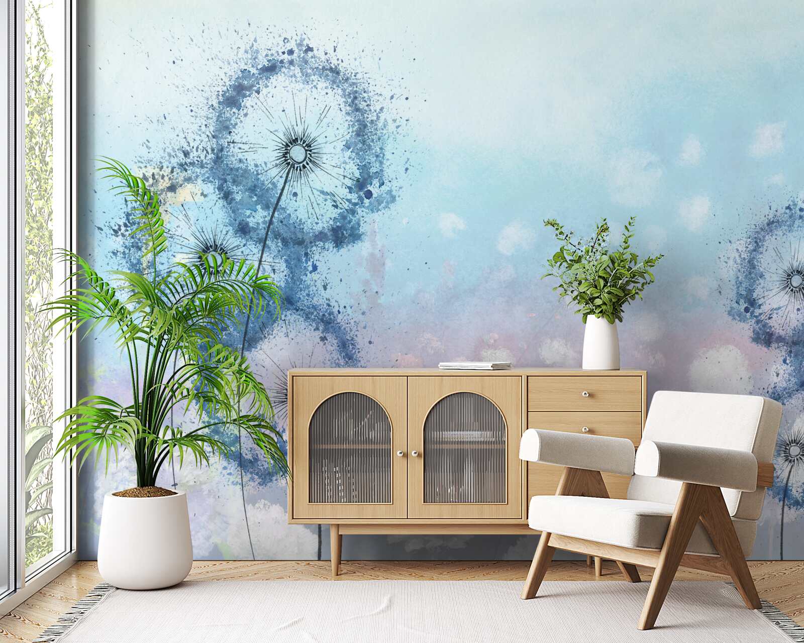 Papier peint fleurs bleues inhabituelles