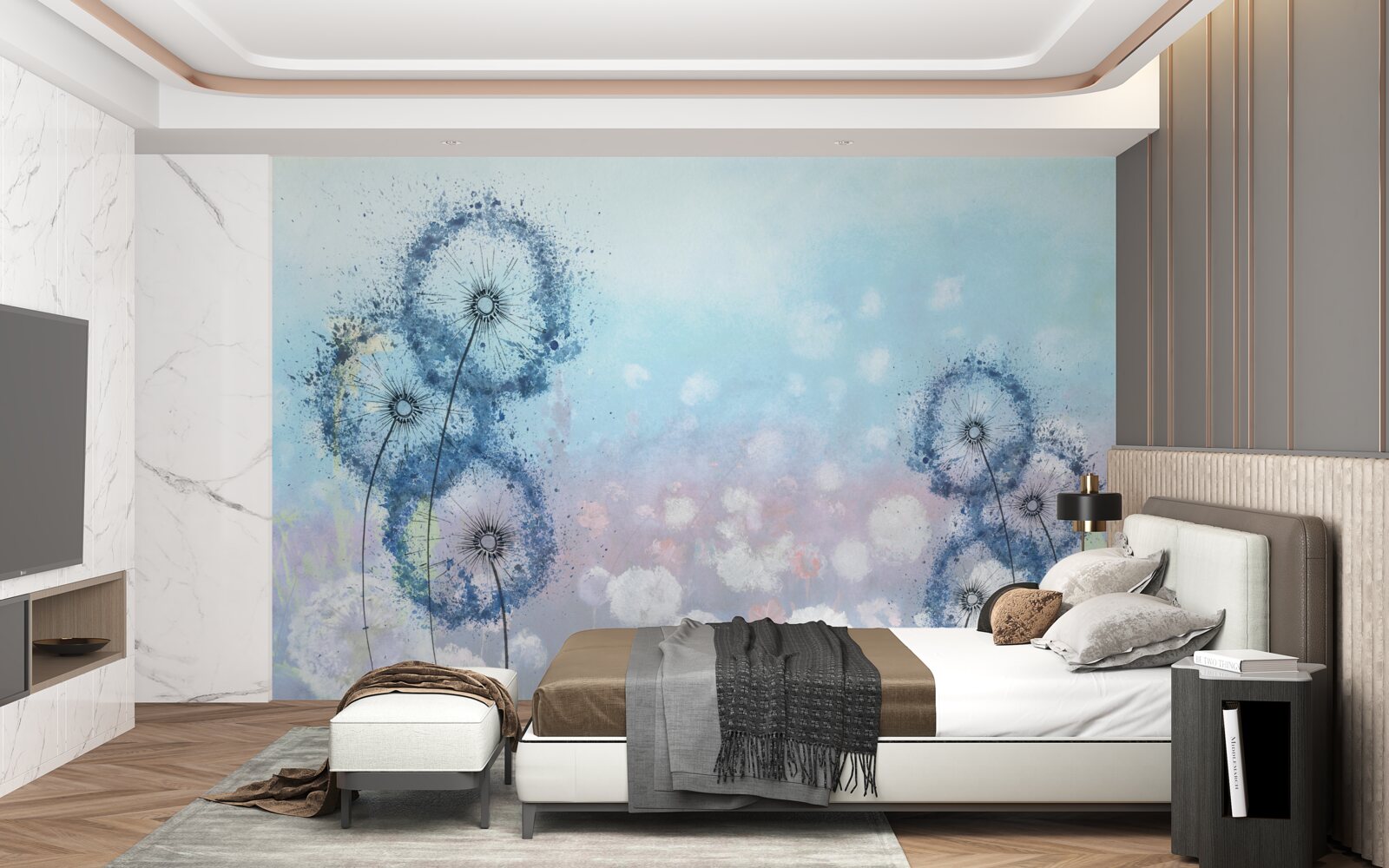 Papier peint fleurs bleues inhabituelles