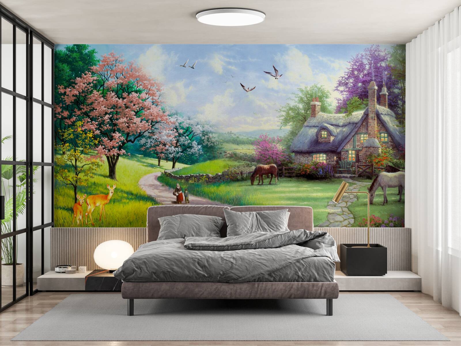 Papier peint maison d'été isolée dans la forêt