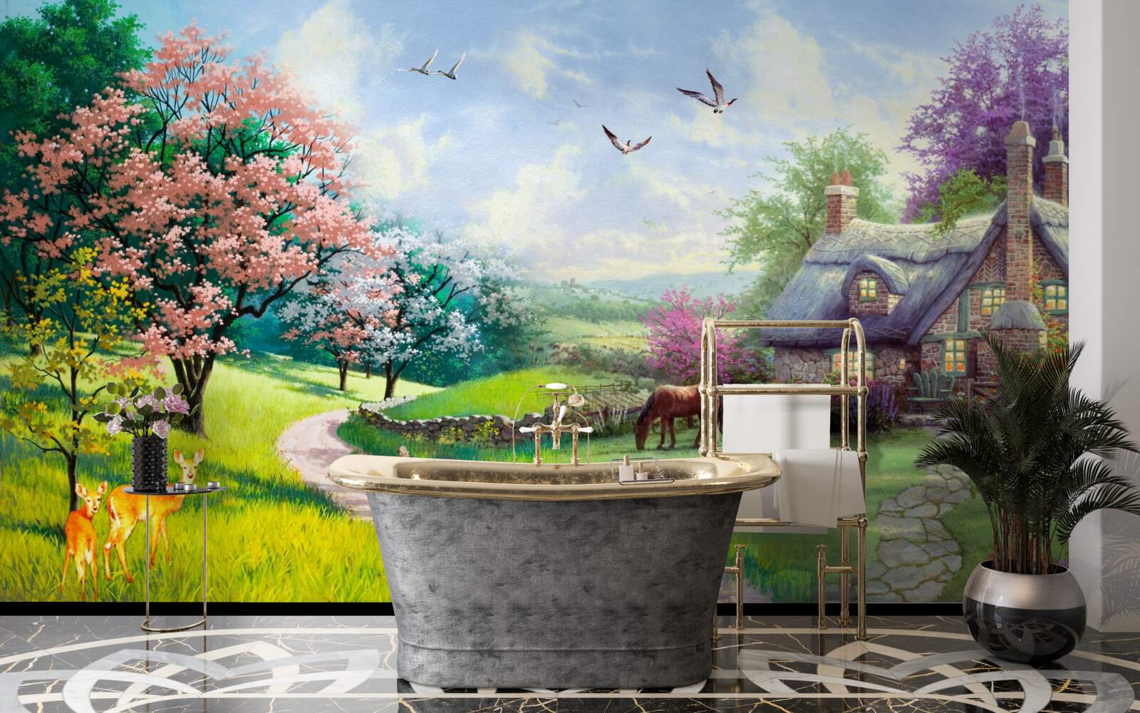 Papier peint maison d'été isolée dans la forêt