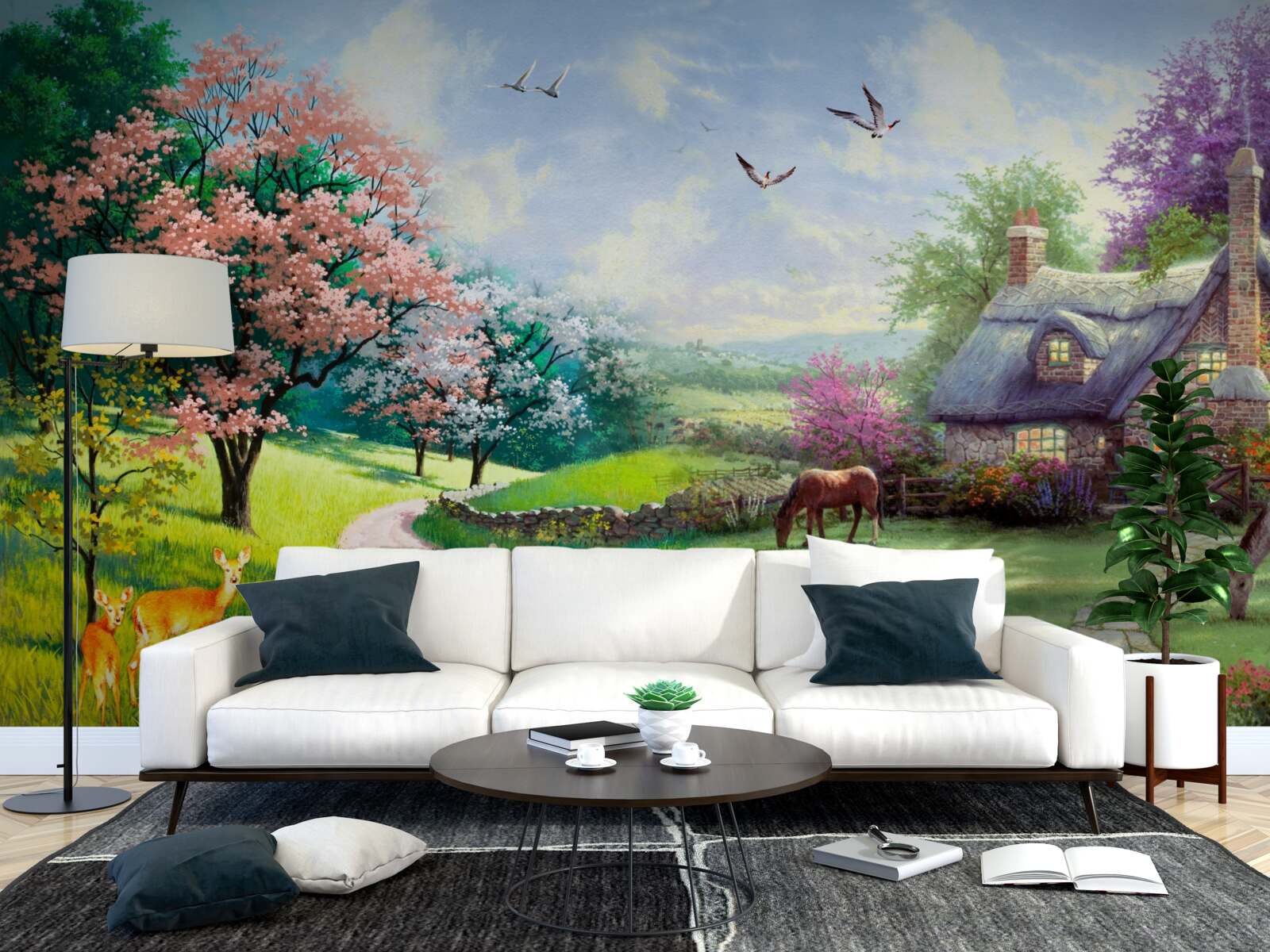 Papier peint maison d'été isolée dans la forêt