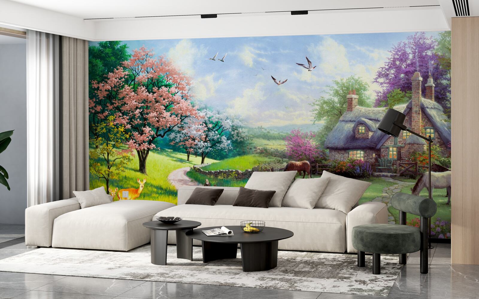 Papier peint maison d'été isolée dans la forêt