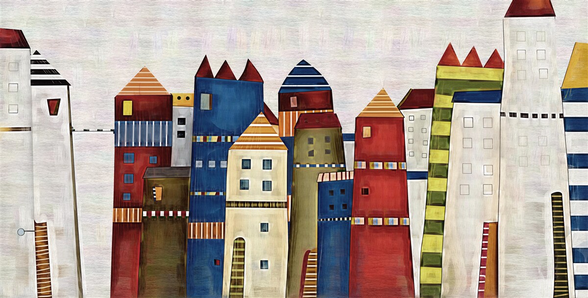 Papier peint maisons multicolores dans un style abstrait