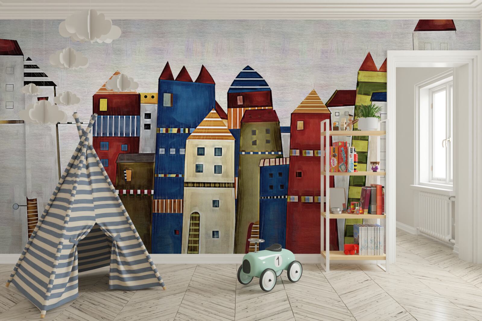 Papier peint maisons multicolores dans un style abstrait