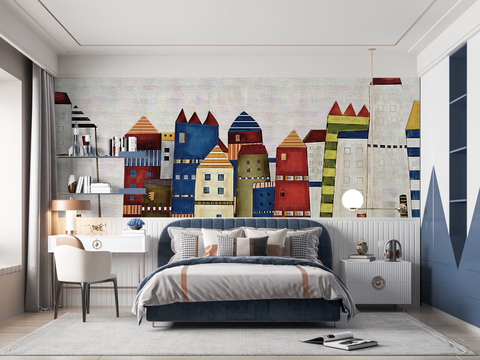 Papier peint maisons multicolores dans un style abstrait