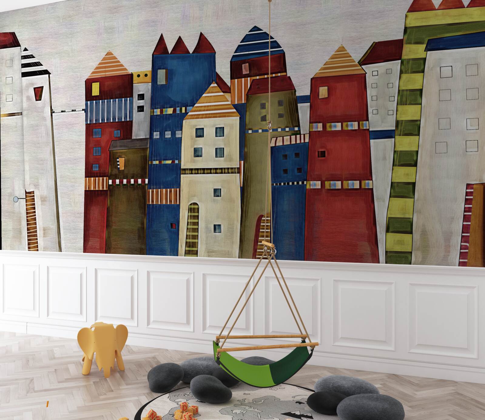Papier peint maisons multicolores dans un style abstrait