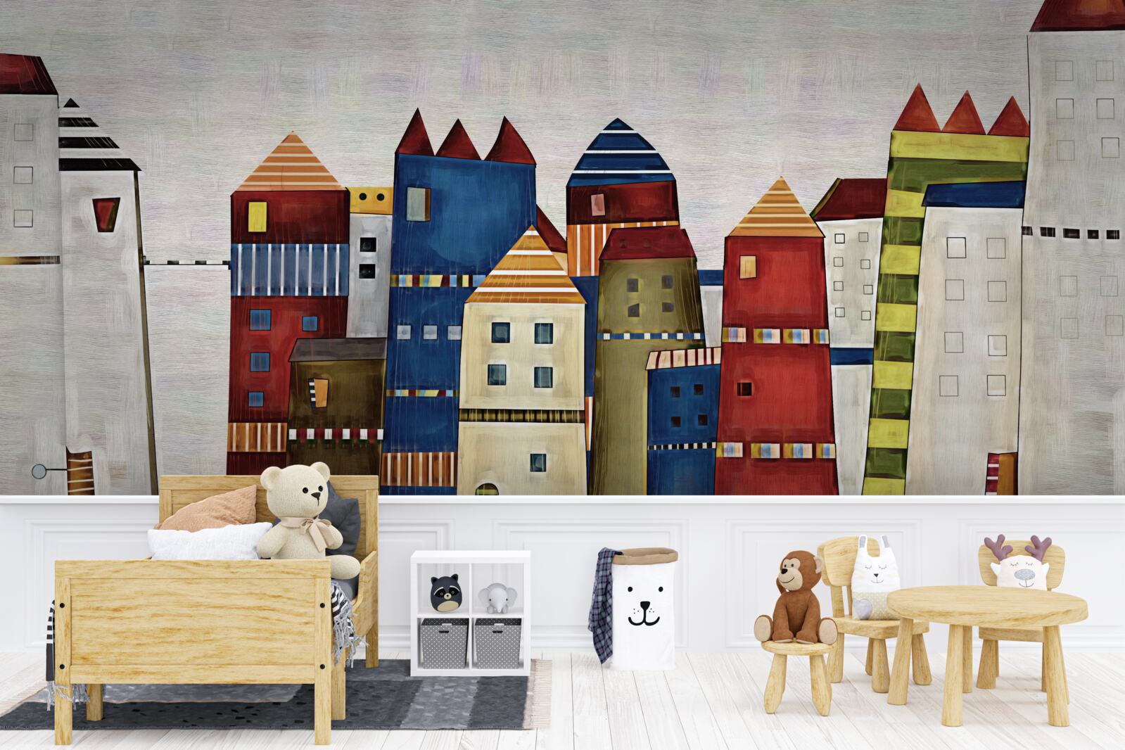 Papier peint maisons multicolores dans un style abstrait