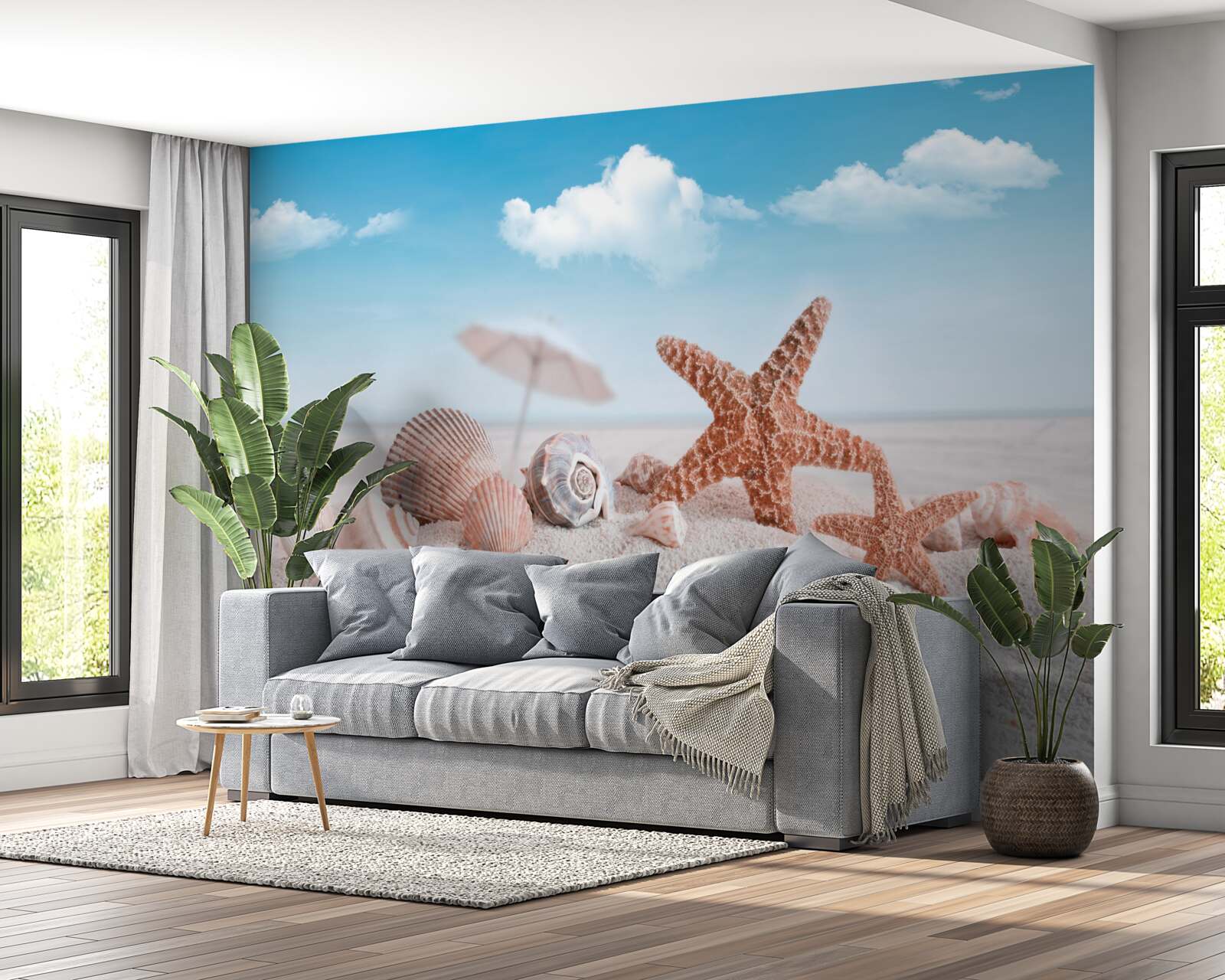 Papier peint coquilles de crustacés sur une côte sablonneuse