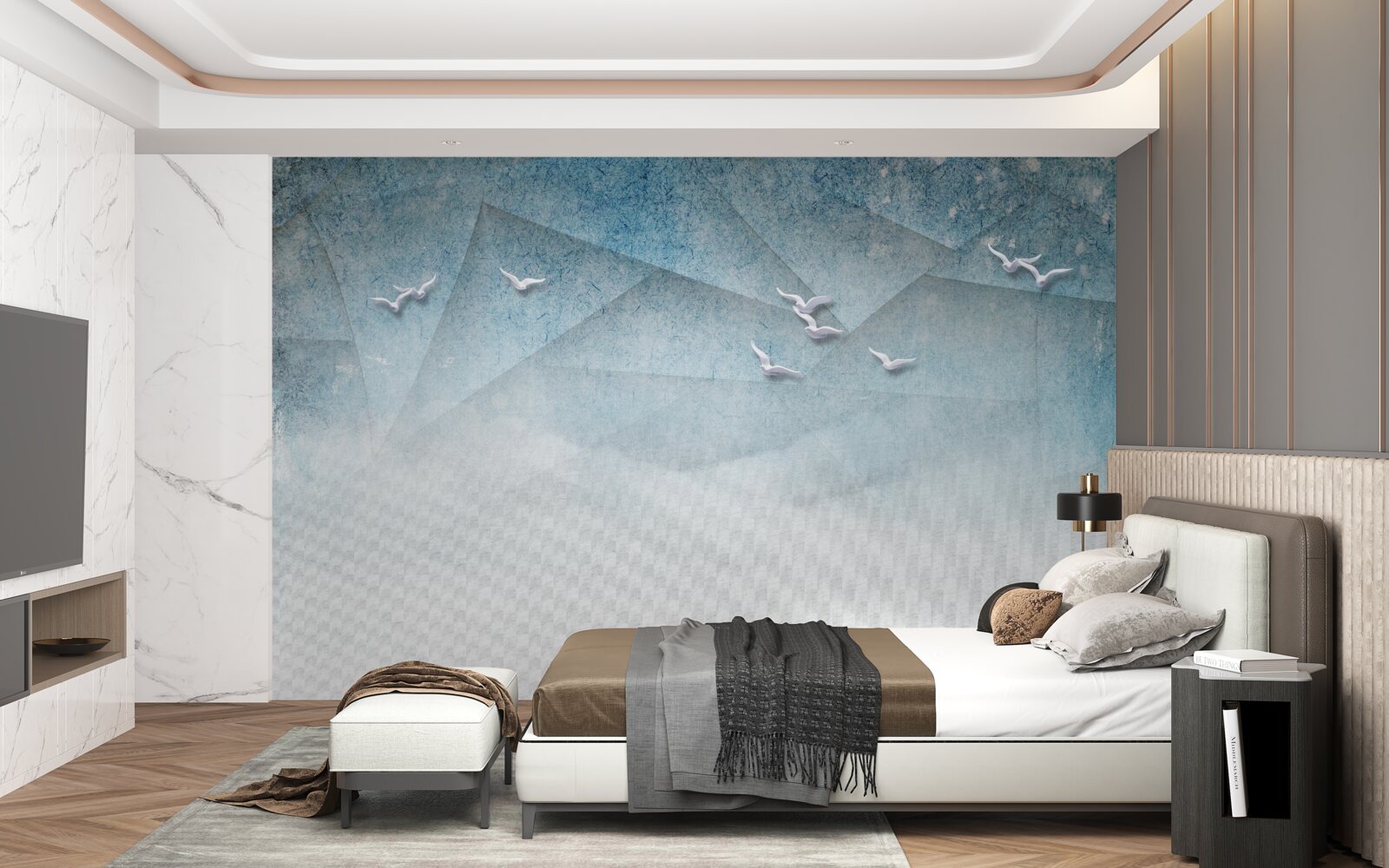 Papier peint l'étang sert de zone de broussailles pour les oiseaux