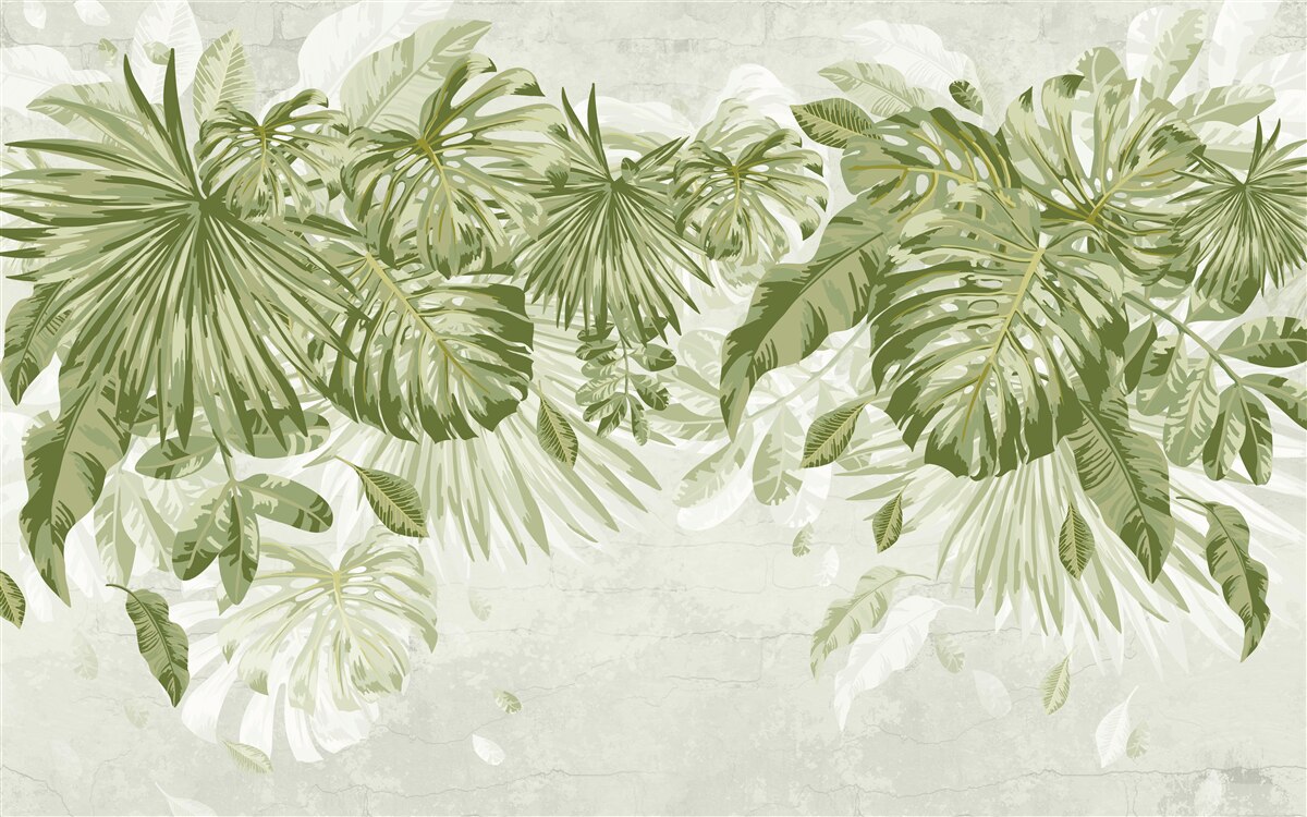 Papier peint feuilles de bananier tropical et de monstera