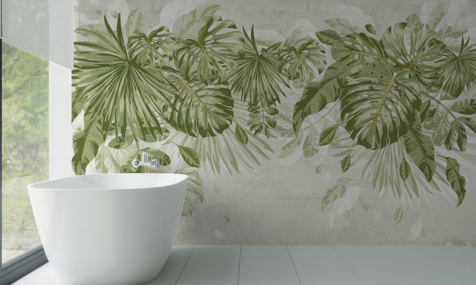 Papier peint feuilles de bananier tropical et de monstera