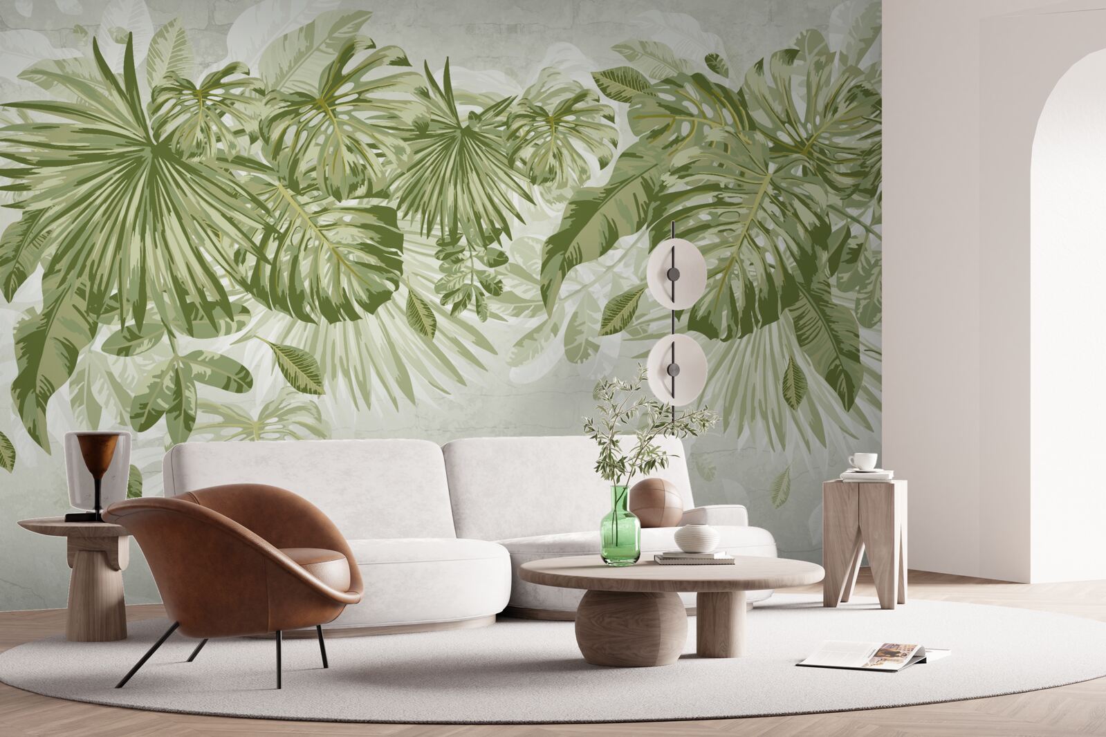 Papier peint feuilles de bananier tropical et de monstera