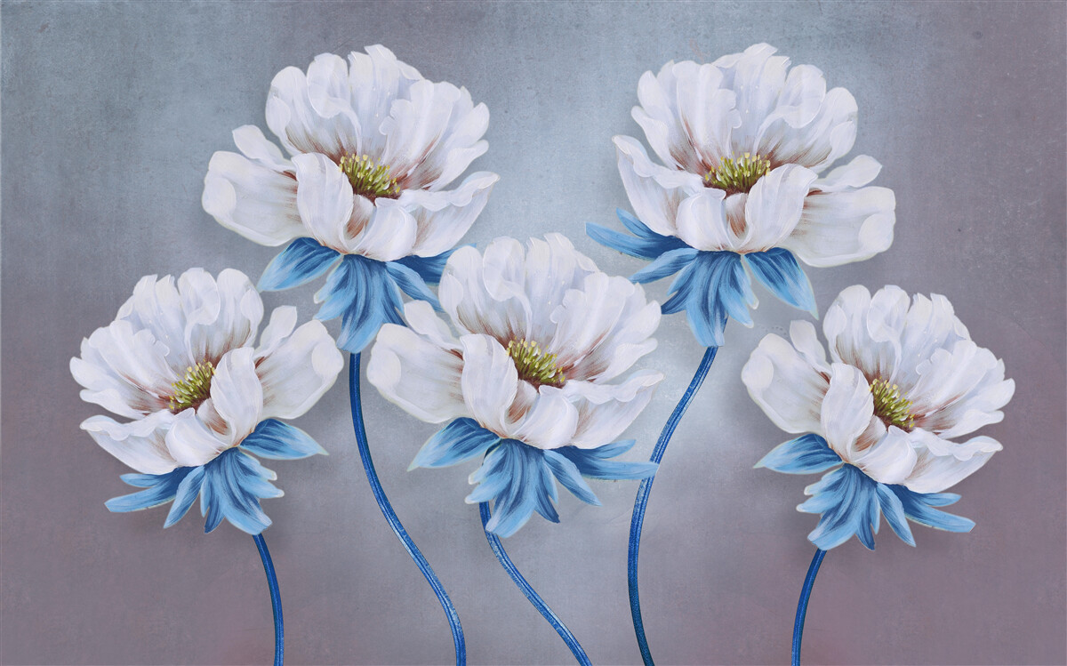 Papier peint les fleurs sont blanches avec une teinte bleue