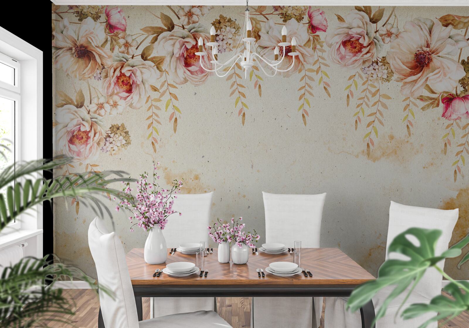 Papier peint les gros boutons de fleurs se détachent sur un fond clair