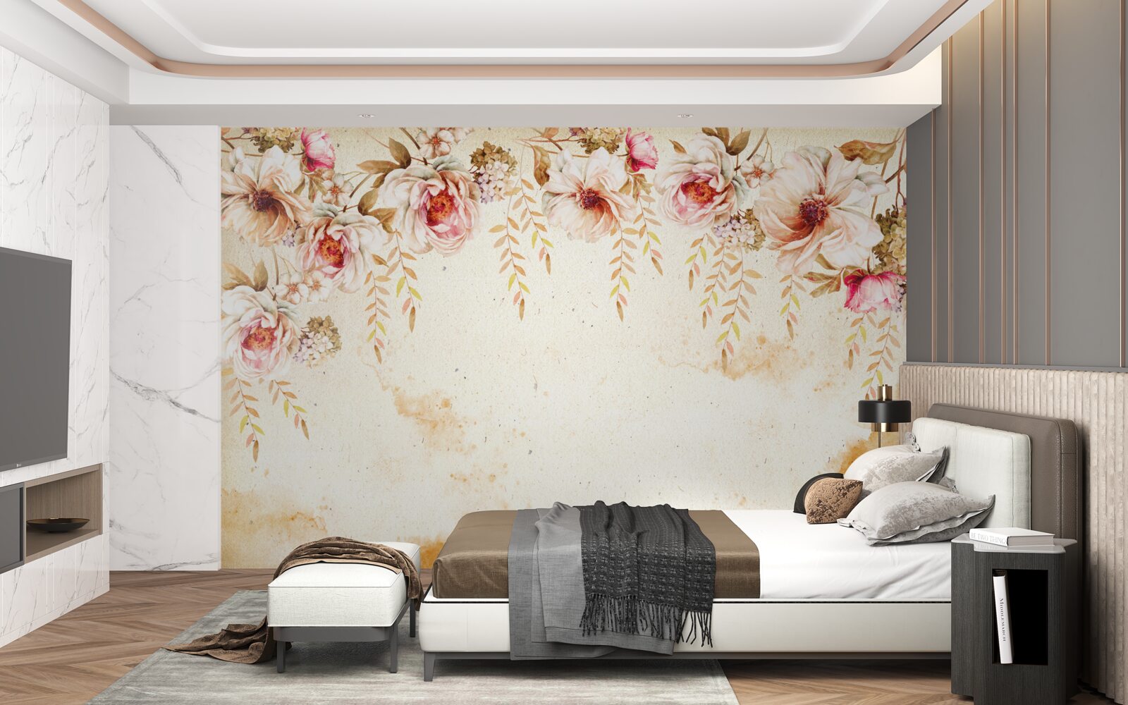 Papier peint les gros boutons de fleurs se détachent sur un fond clair