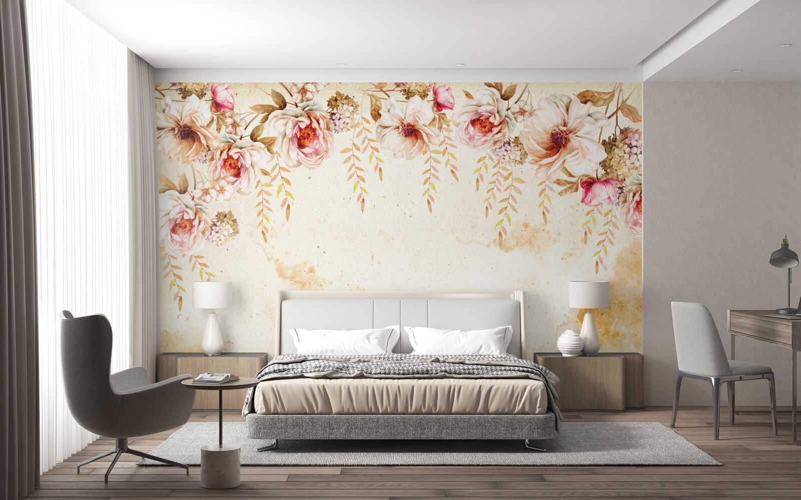 Papier peint les gros boutons de fleurs se détachent sur un fond clair