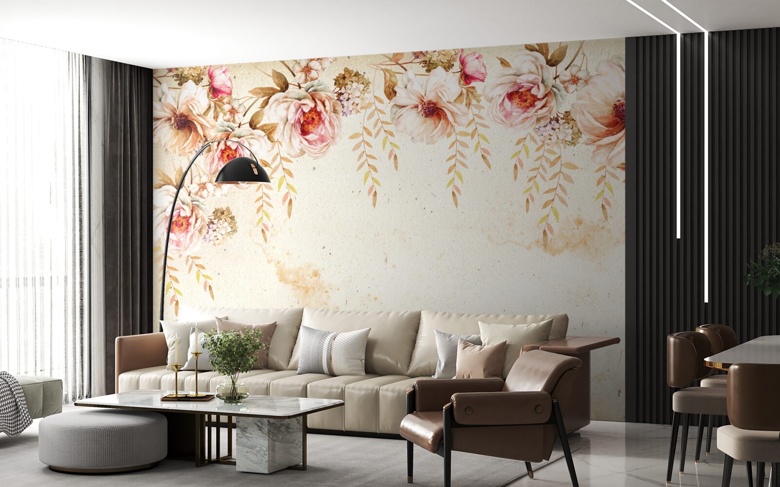 Papier peint les gros boutons de fleurs se détachent sur un fond clair