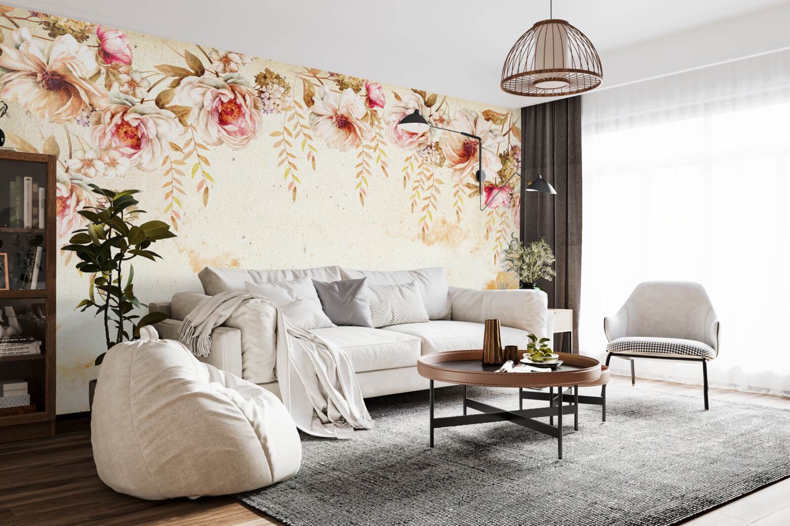 Papier peint les gros boutons de fleurs se détachent sur un fond clair