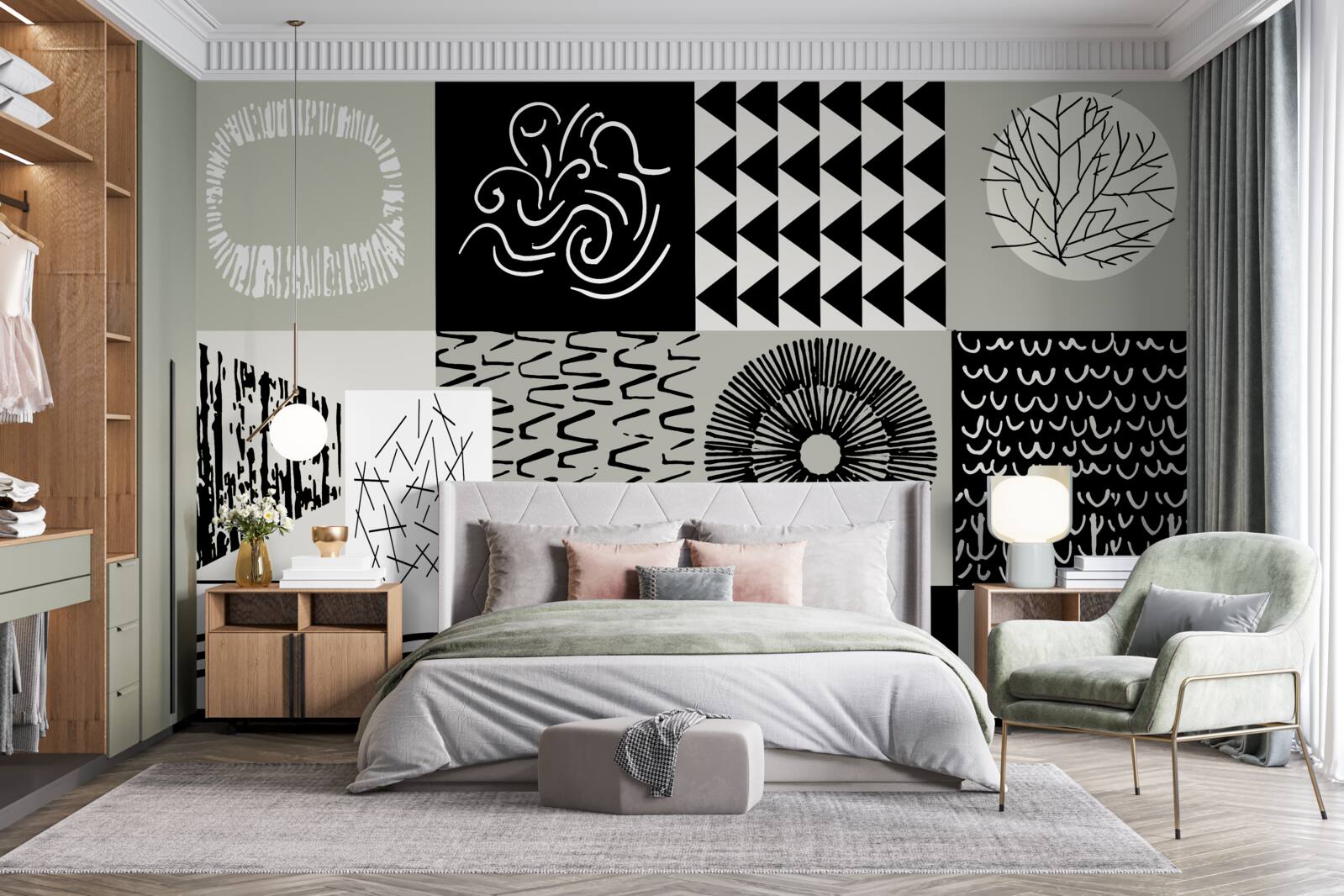 Papier peint mosaïque en noir et blanc