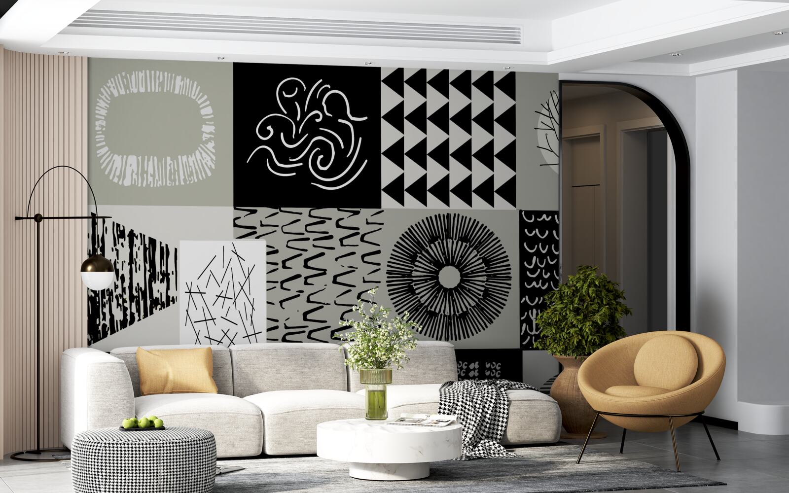 Papier peint mosaïque en noir et blanc