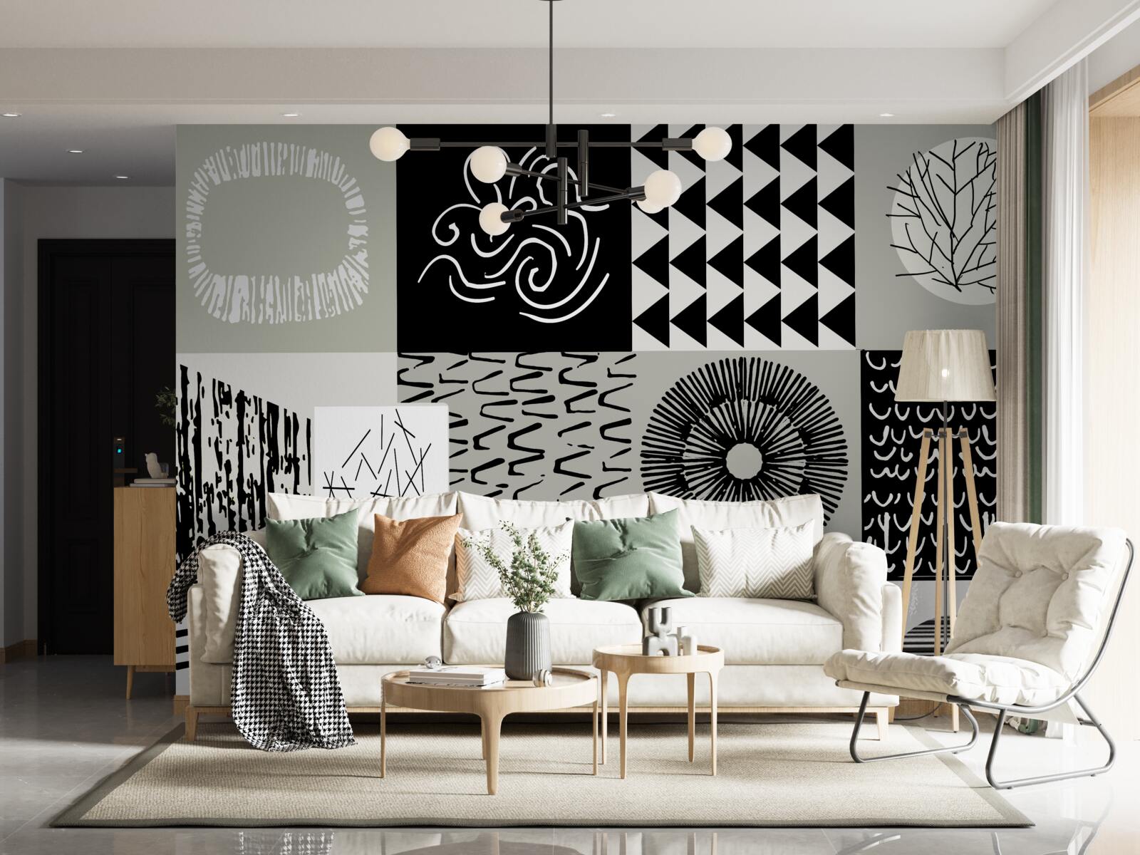 Papier peint mosaïque en noir et blanc