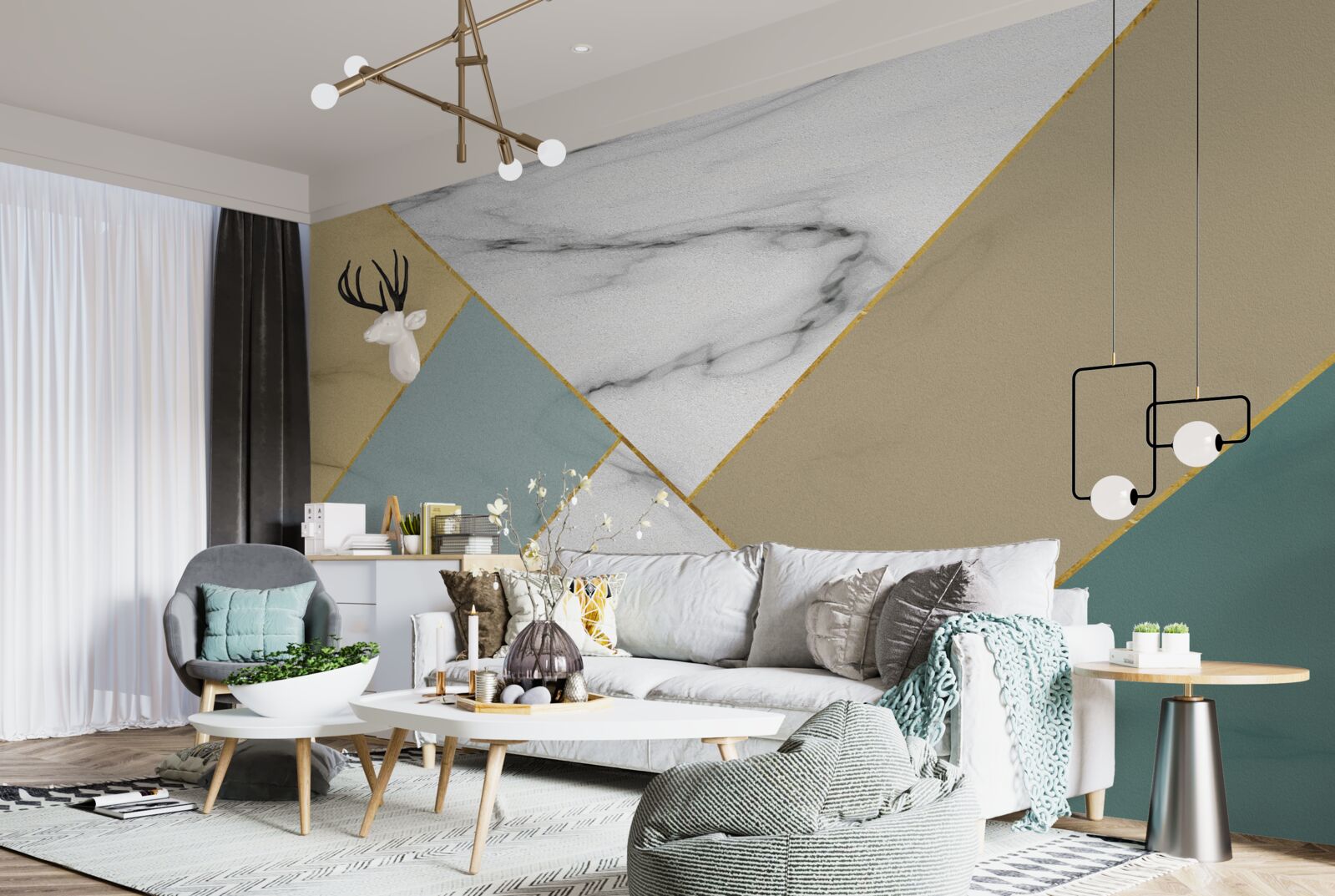 Papier peint pierre marbrière multicolore