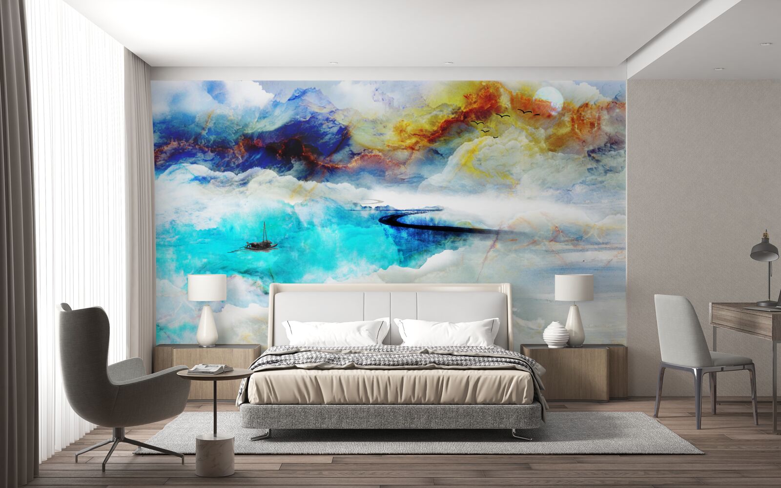 Papier peint rivage de la mer d'azur pendant une tempête