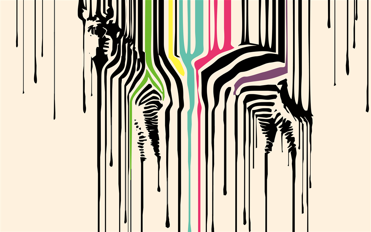 Papier peint zèbre représenté avec de la peinture maculée