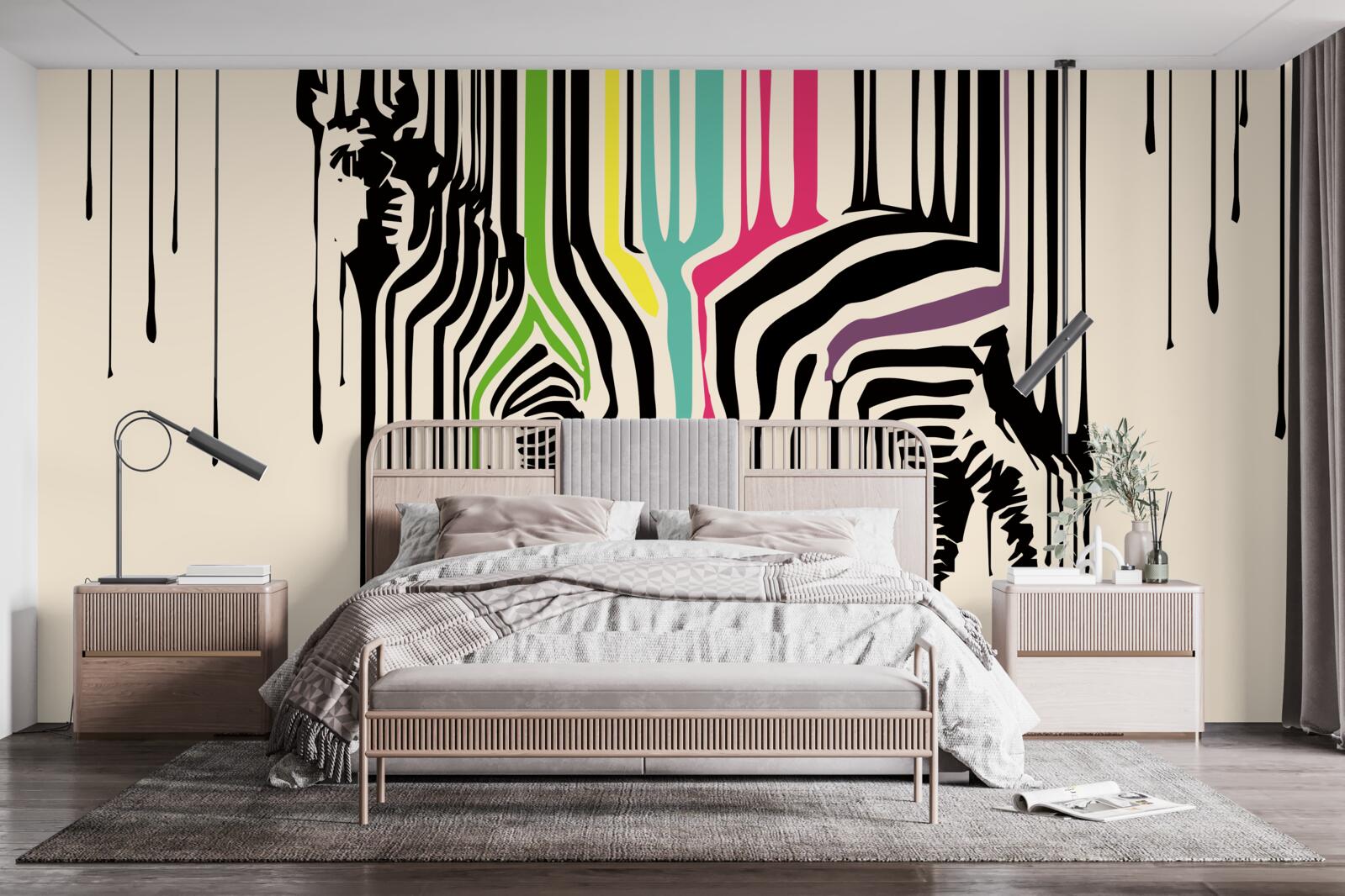 Papier peint zèbre représenté avec de la peinture maculée