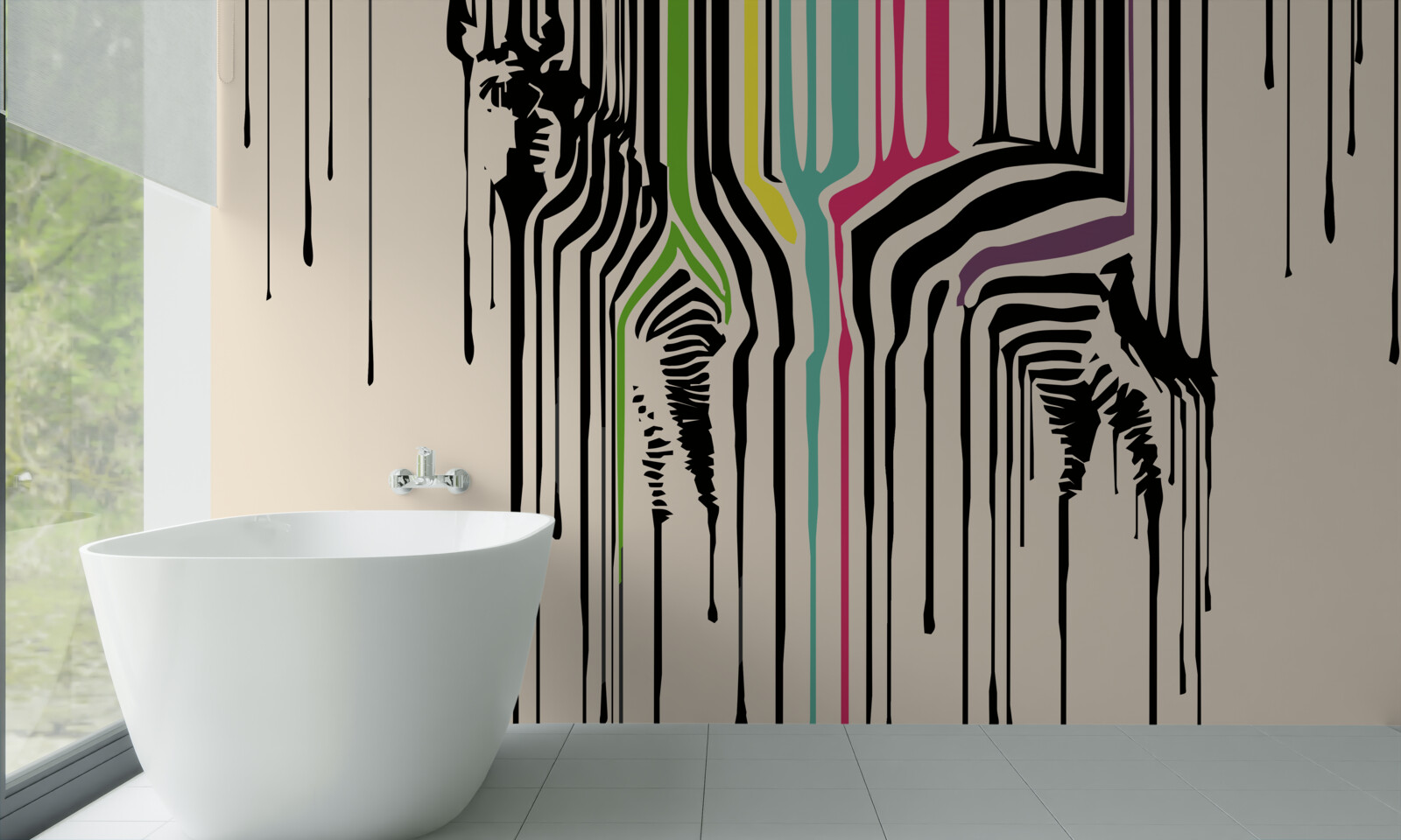 Papier peint zèbre représenté avec de la peinture maculée