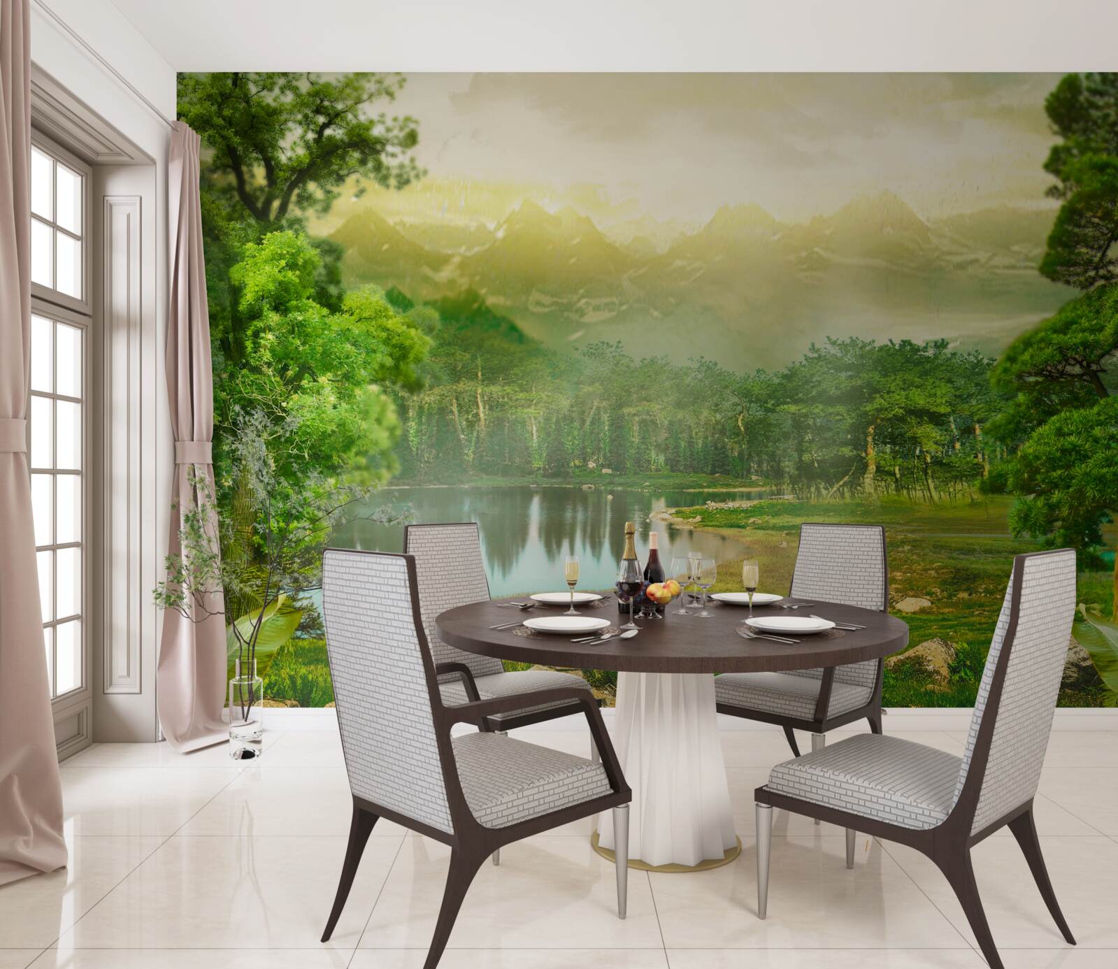 Papier peint la forêt verte la nuit sent la chaleur du soleil