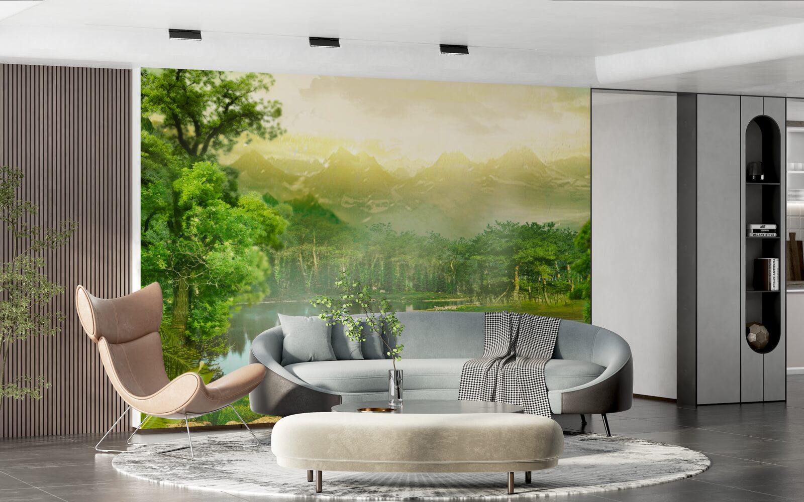 Papier peint la forêt verte la nuit sent la chaleur du soleil