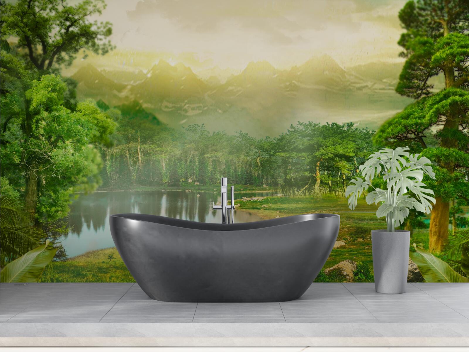 Papier peint la forêt verte la nuit sent la chaleur du soleil