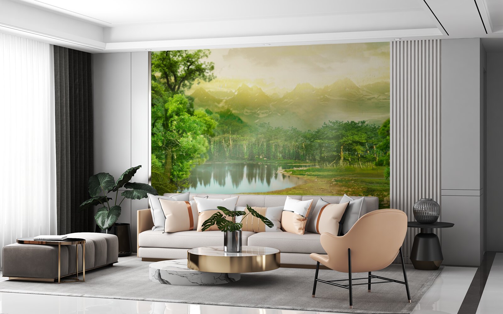 Papier peint la forêt verte la nuit sent la chaleur du soleil