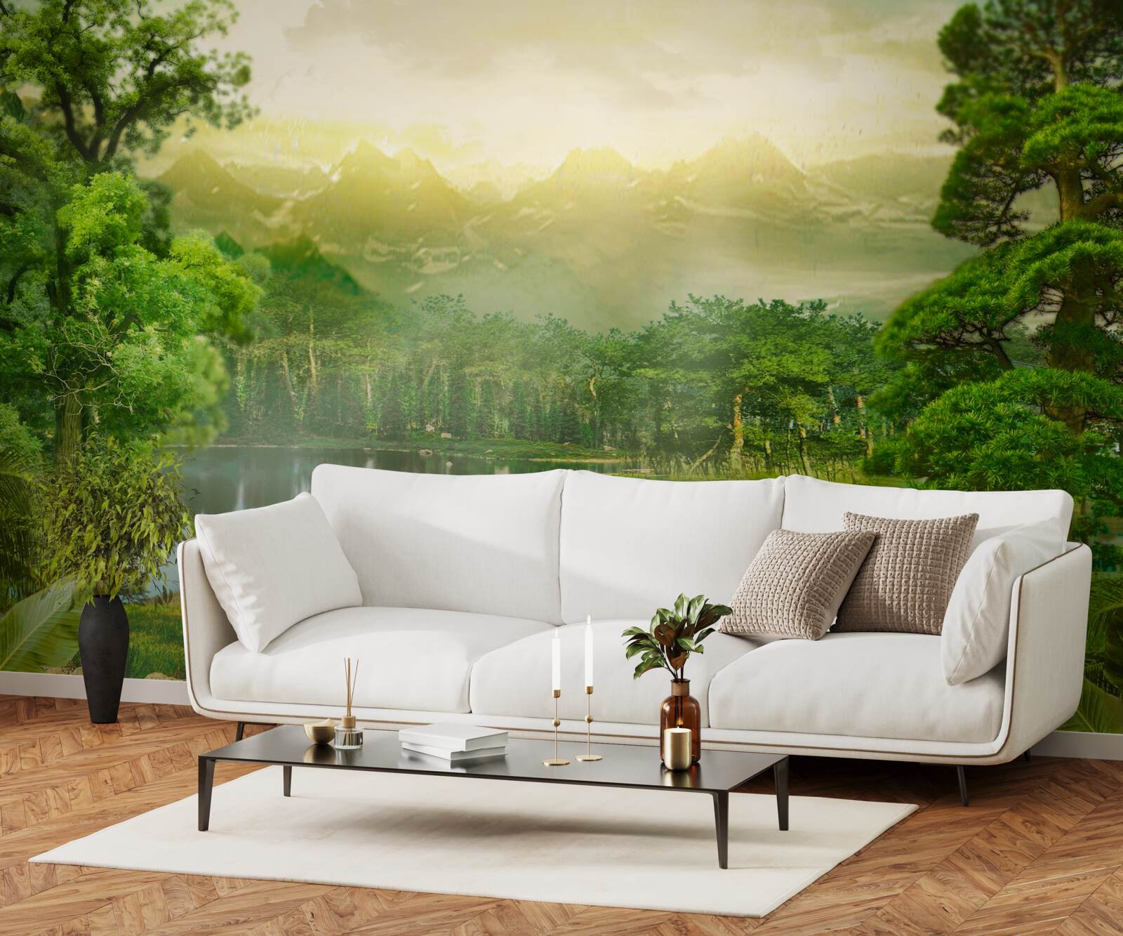 Papier peint la forêt verte la nuit sent la chaleur du soleil