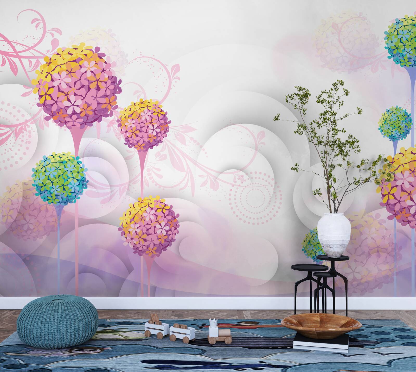 Papier peint pissenlits en couleurs abstraites