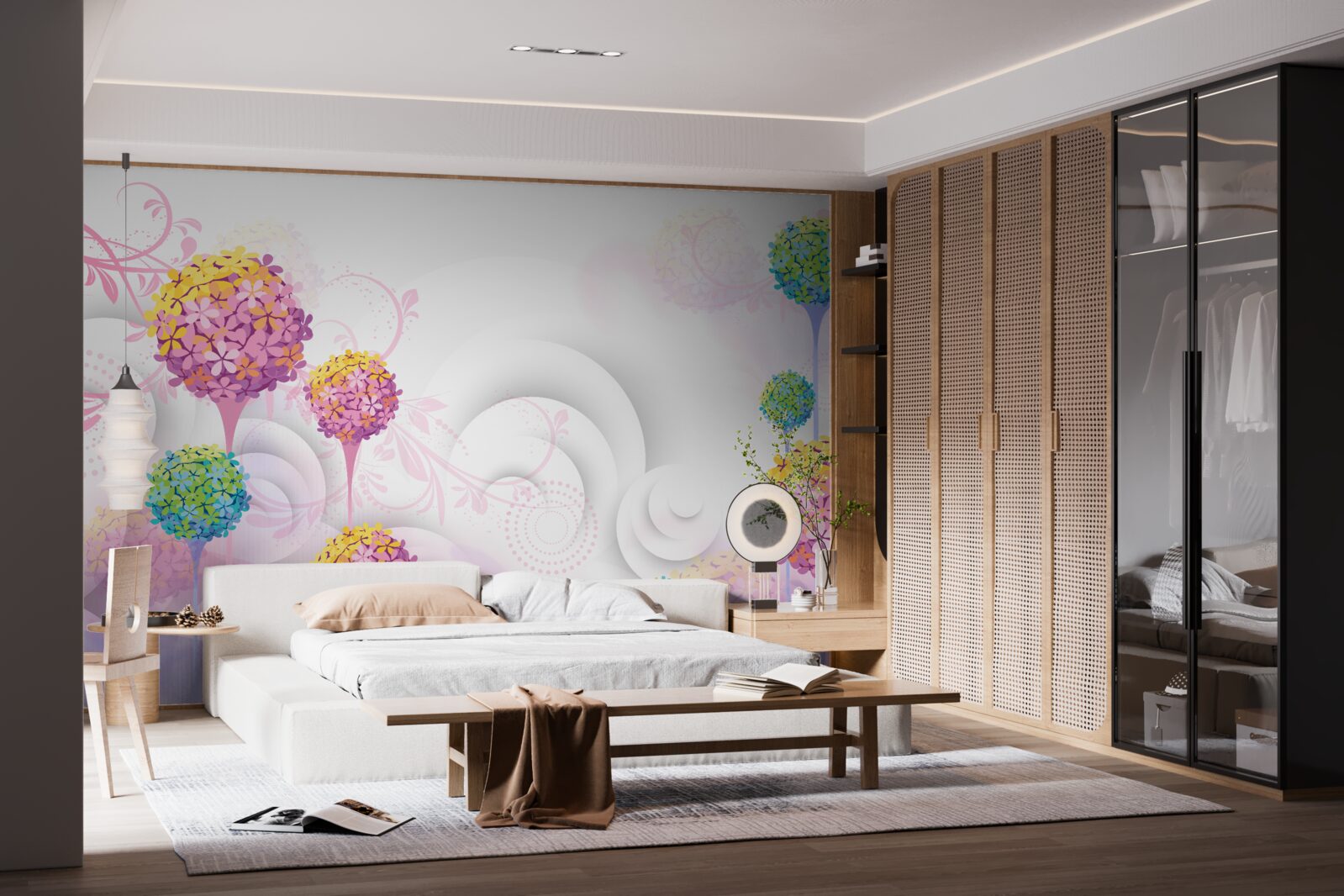 Papier peint pissenlits en couleurs abstraites