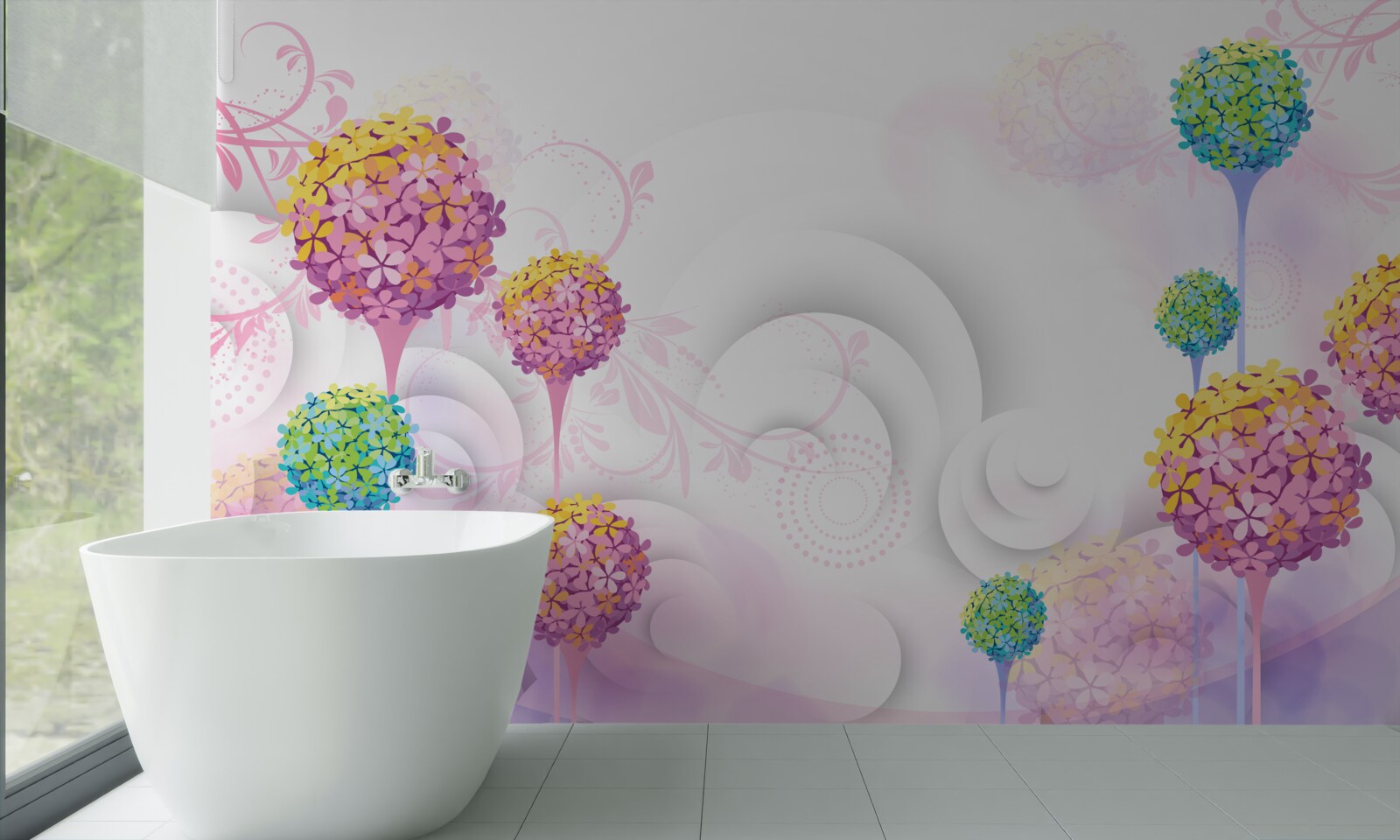 Papier peint pissenlits en couleurs abstraites