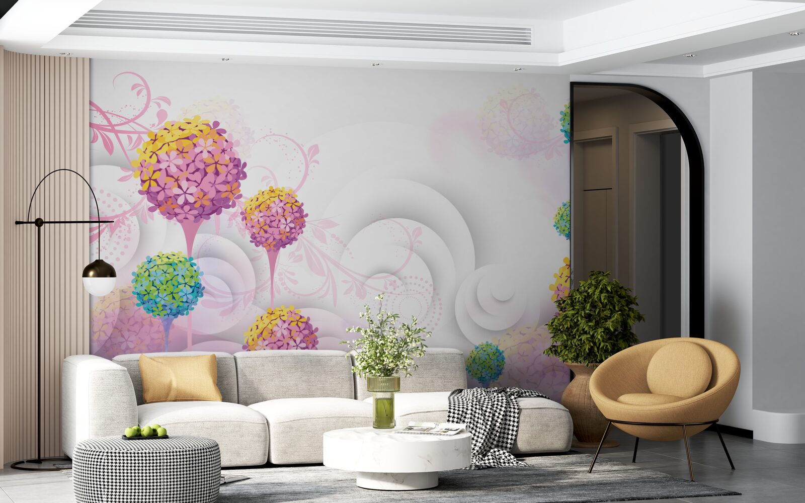 Papier peint pissenlits en couleurs abstraites