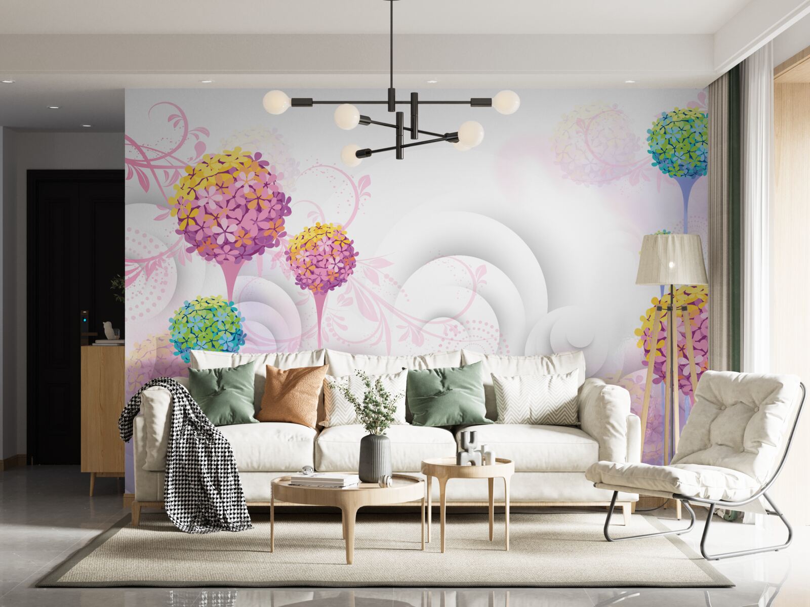 Papier peint pissenlits en couleurs abstraites