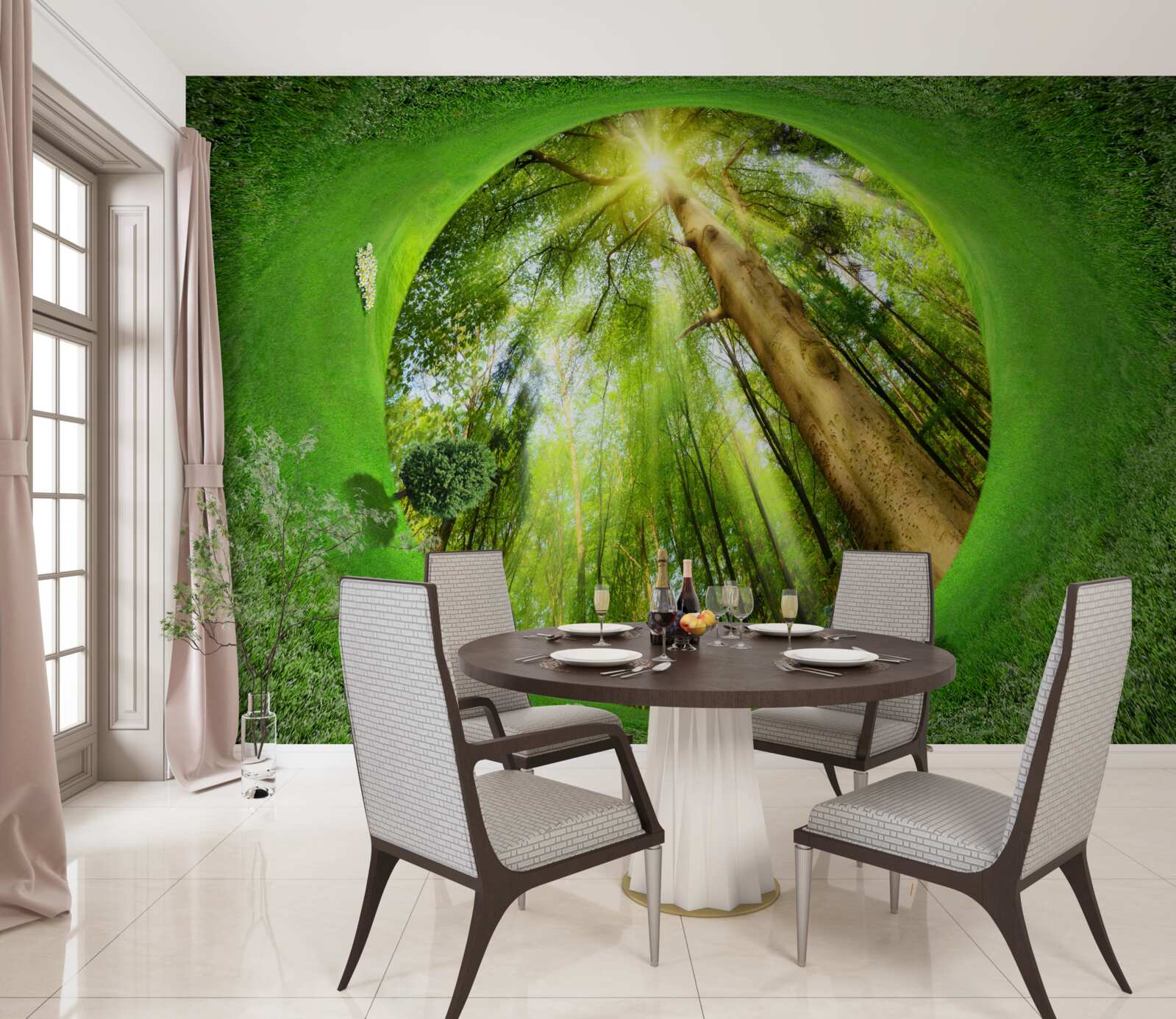 Papier peint l'objectif regarde la forêt verte bien entretenue