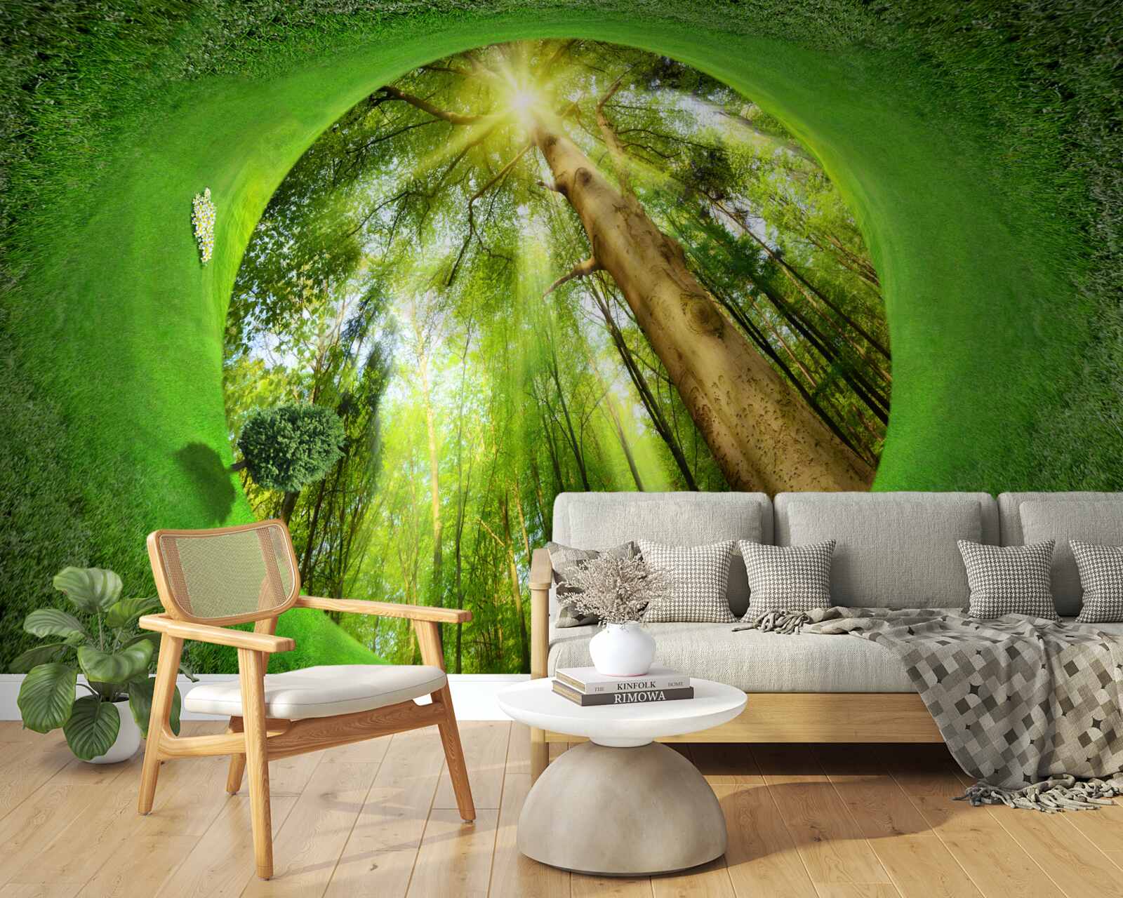 Papier peint l'objectif regarde la forêt verte bien entretenue