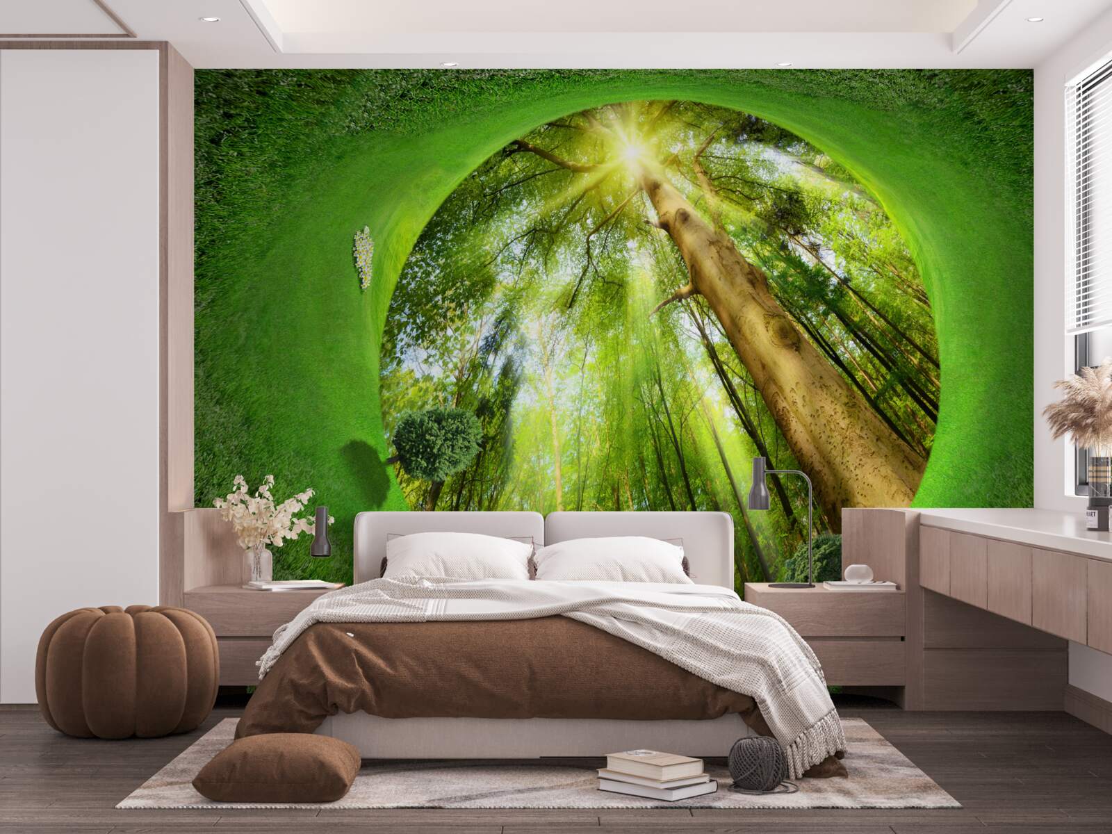 Papier peint l'objectif regarde la forêt verte bien entretenue