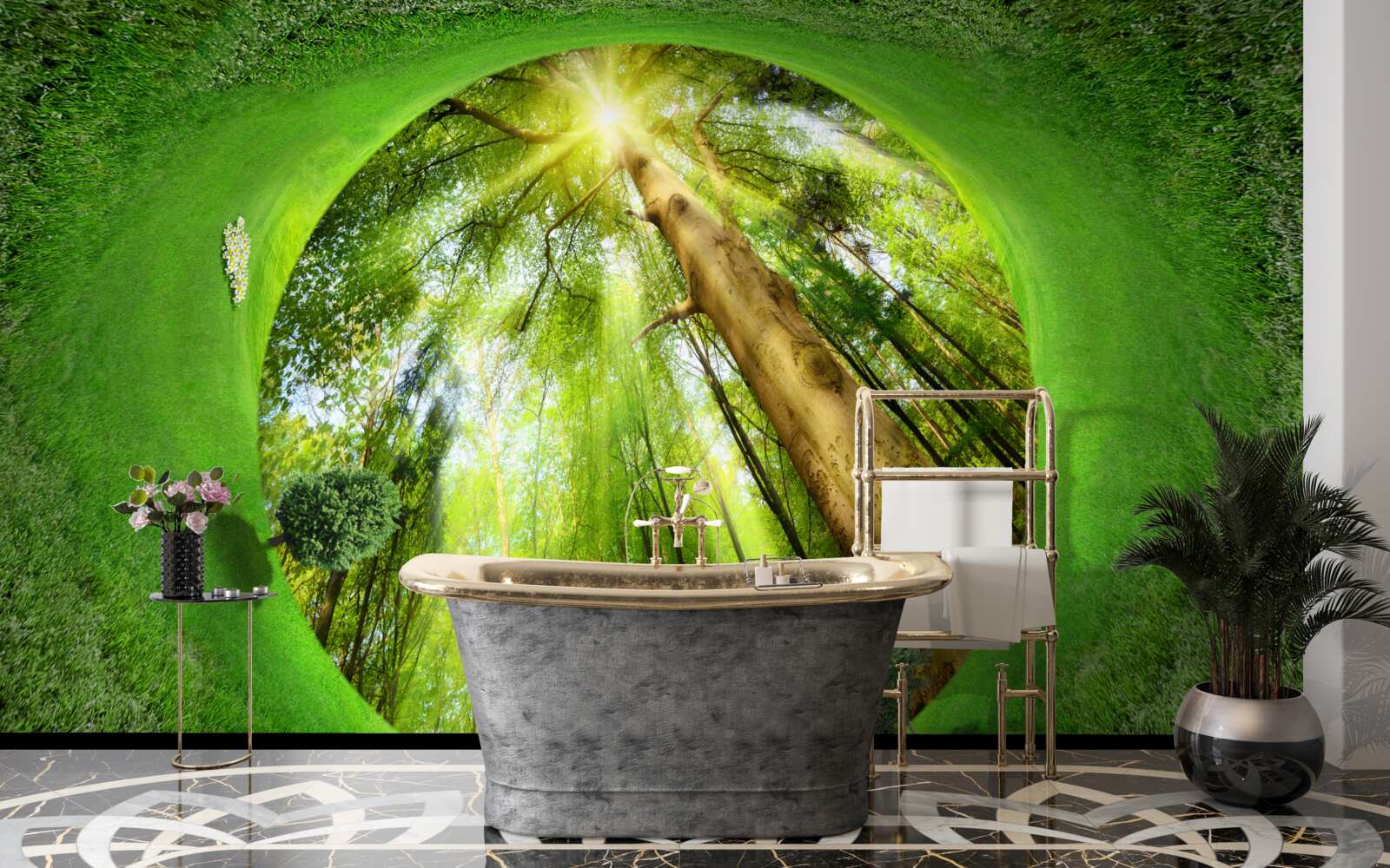 Papier peint l'objectif regarde la forêt verte bien entretenue