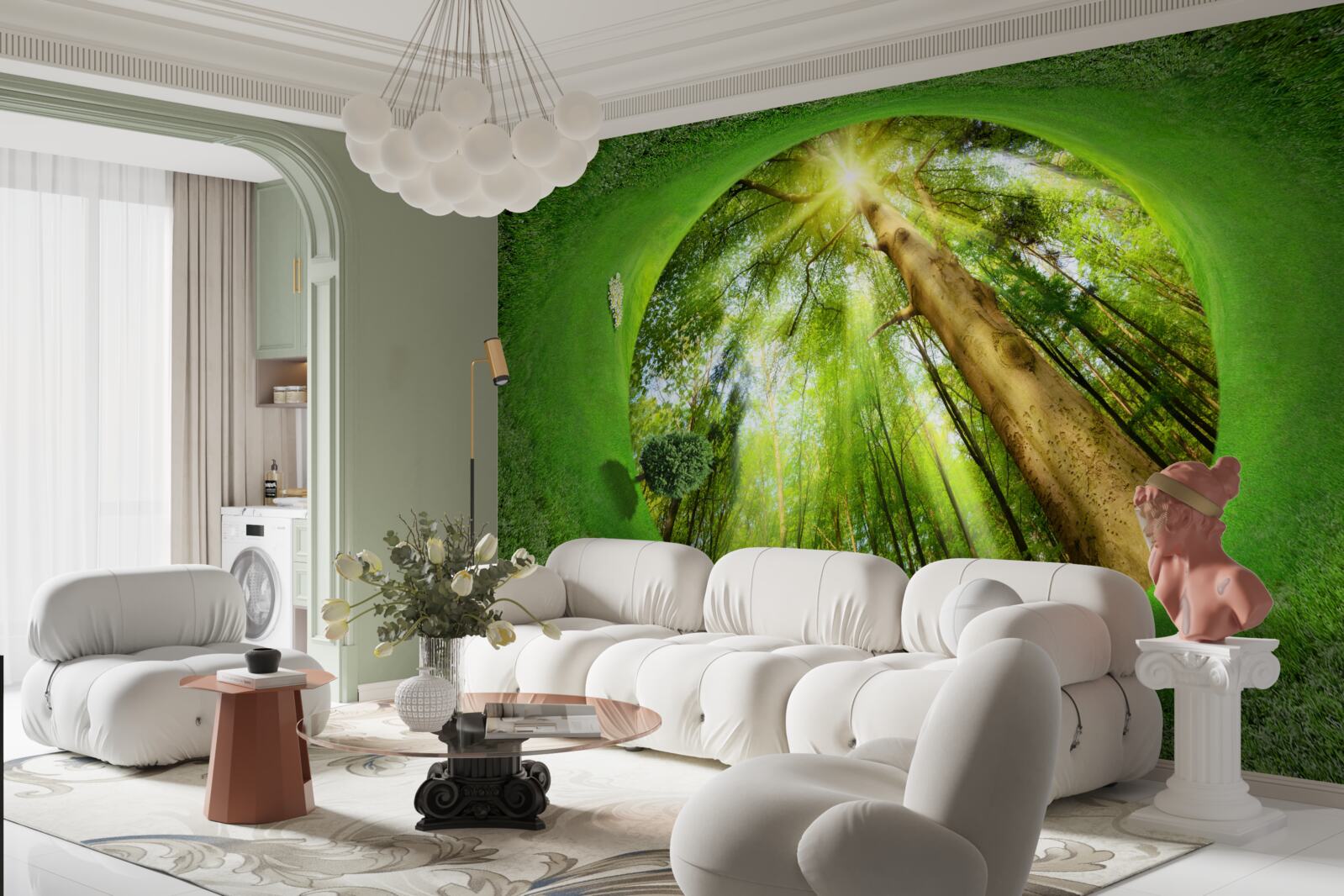 Papier peint l'objectif regarde la forêt verte bien entretenue