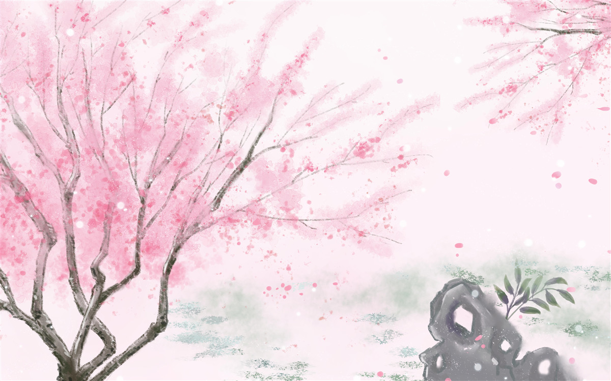 Papier peint le sakura près de l'étang est peint en rose