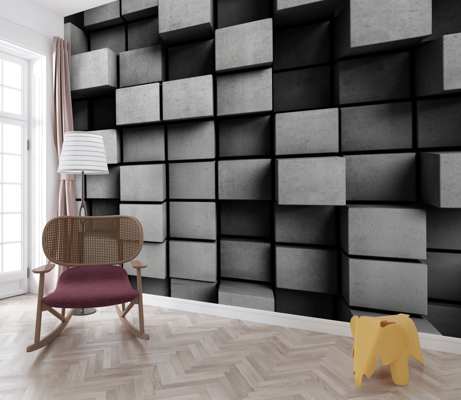 Papier peint cubes gris horizontaux