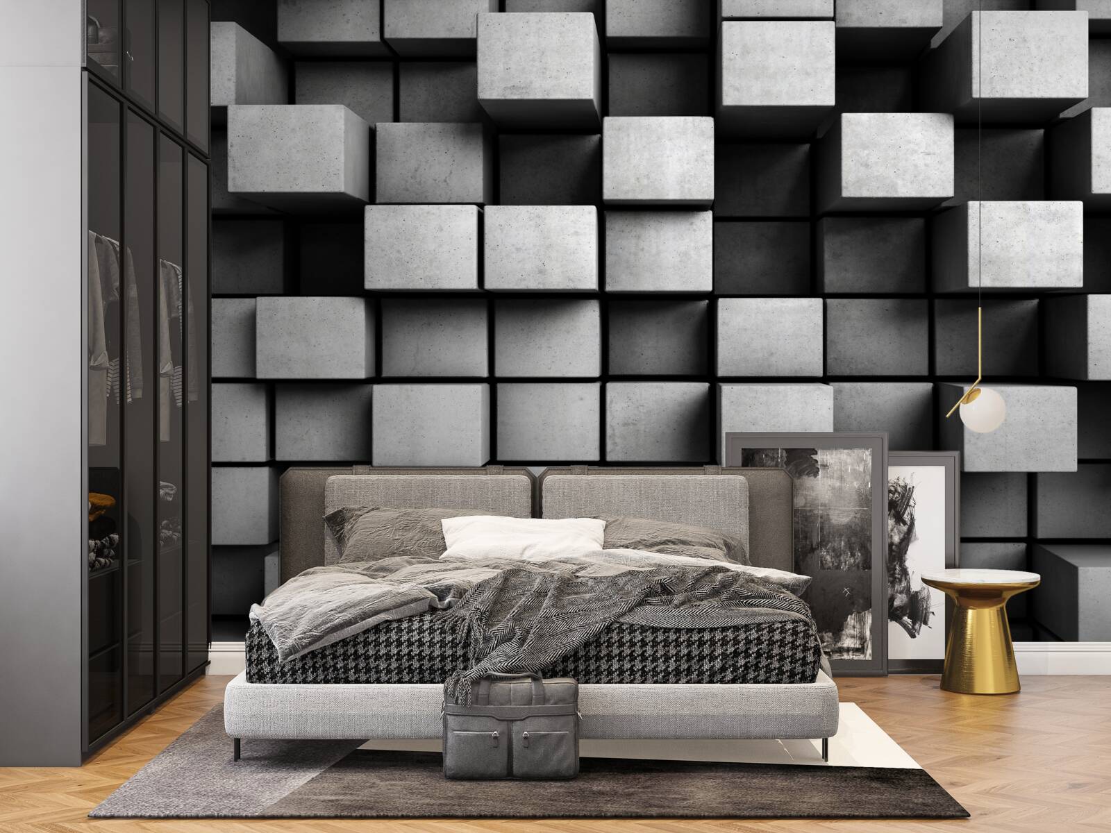 Papier peint cubes gris horizontaux