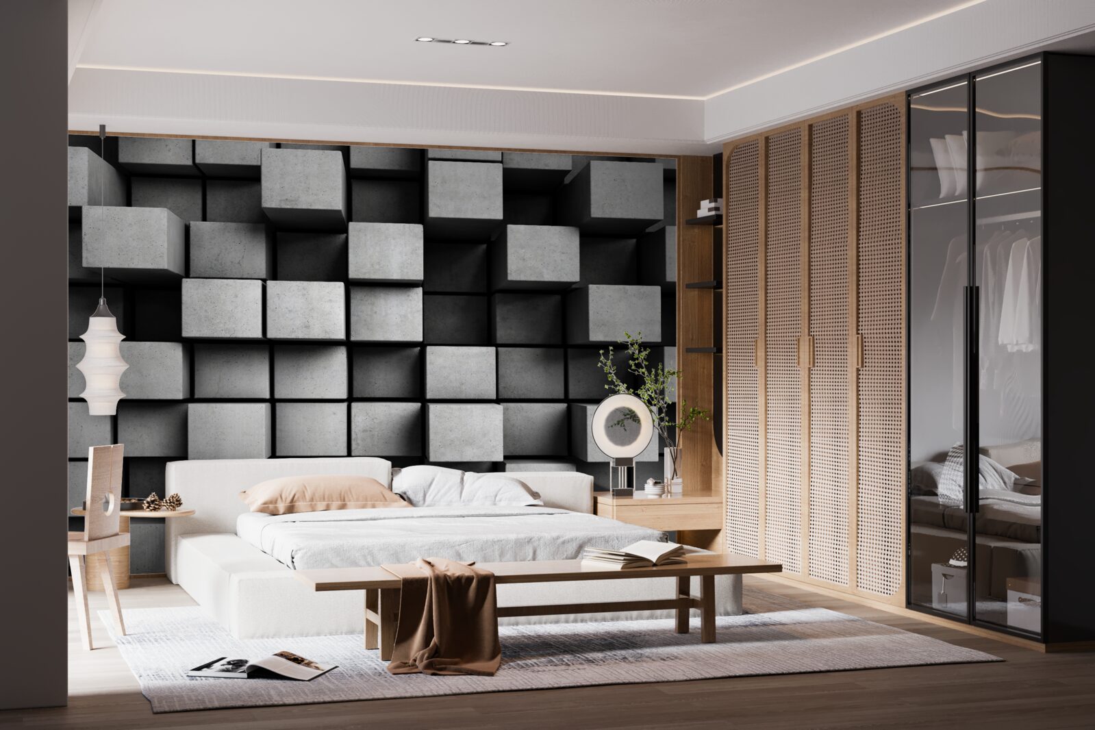 Papier peint cubes gris horizontaux